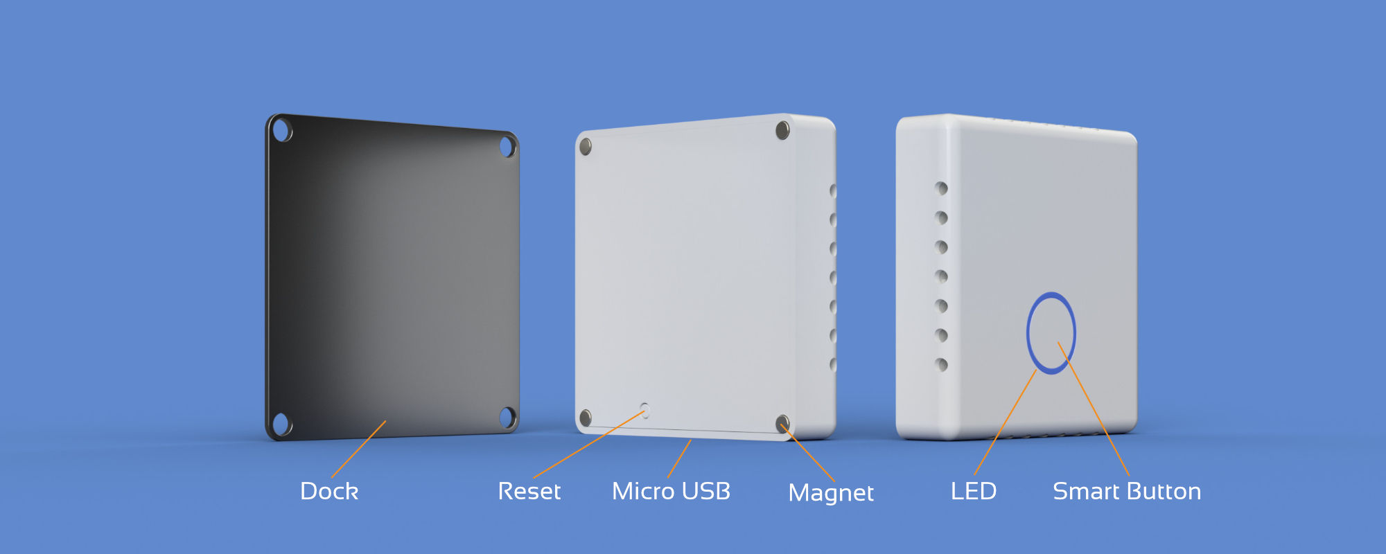 Homsense ports and interface: Micro USB, Dock, Reset, Magnet, LED and Smart Button
