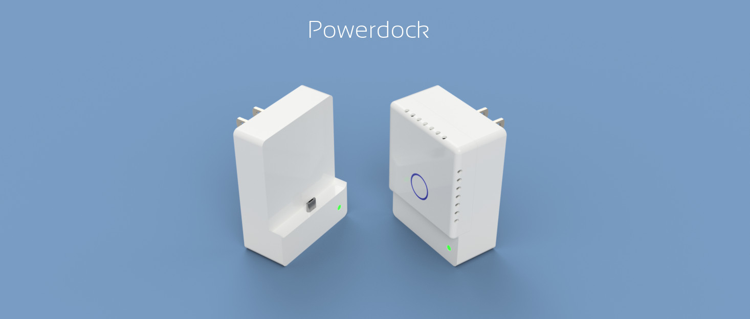 Powerdock allows Homsense to be plugged into the wall.
